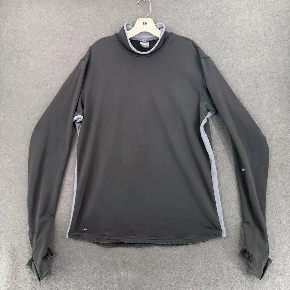 Nike Dri-FIT Men's XL Mock Neck Long Sleeve Running Shirt Black Y2K Thumbholes